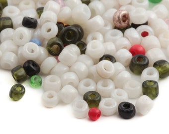 200 pearl lustre white rondelle glass seed beads 2-4 mm Vintage Czech