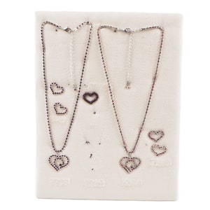 Collane e orecchini vintage in cristallo ceco a forma di cuore con strass, 15 pollici, cristallo rosa rubino