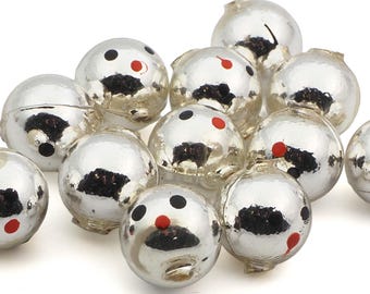 Blown Head Figure face mercury glass Christmas garland beads lot 12 Czech 3/4 silver
