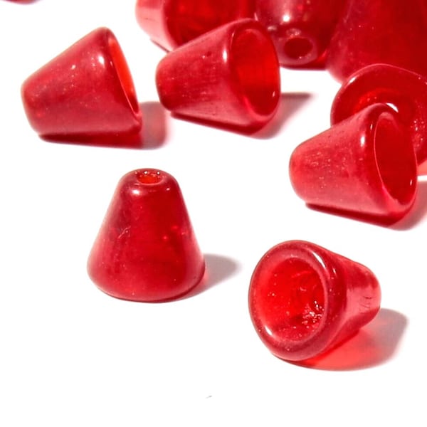 50 perles de verre cône rouge tchèque vintage 6mm