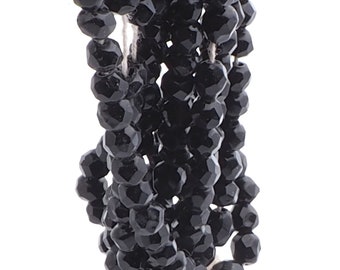 Hank 280 Czech antique blown hollow round black glass beads 4.5mm