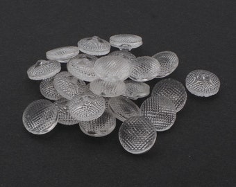 24 vintage Czech crystal clear glass buttons 13mm geometric dimple