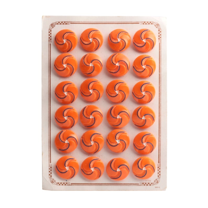 24 Card rare antique Czech 1920/'s orange spiral glass buttons with hand painted detail 18mm