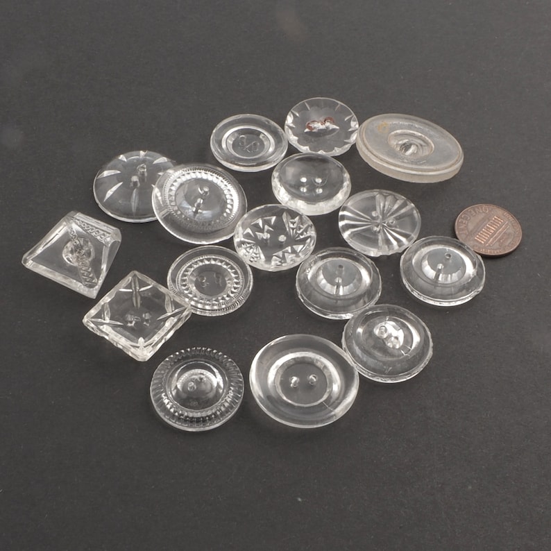 large vintage Czech geometric crystal clear sewing glass buttons Lot 16