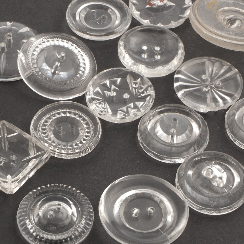 large vintage Czech geometric crystal clear sewing glass buttons Lot 16