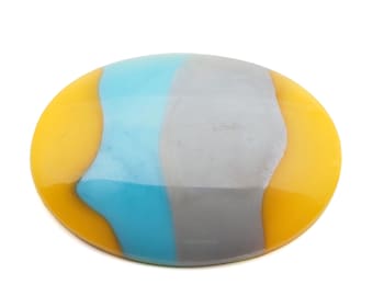Large Rare Bohemian antique 40x30 mm oval glass cabochons yellow blue grey