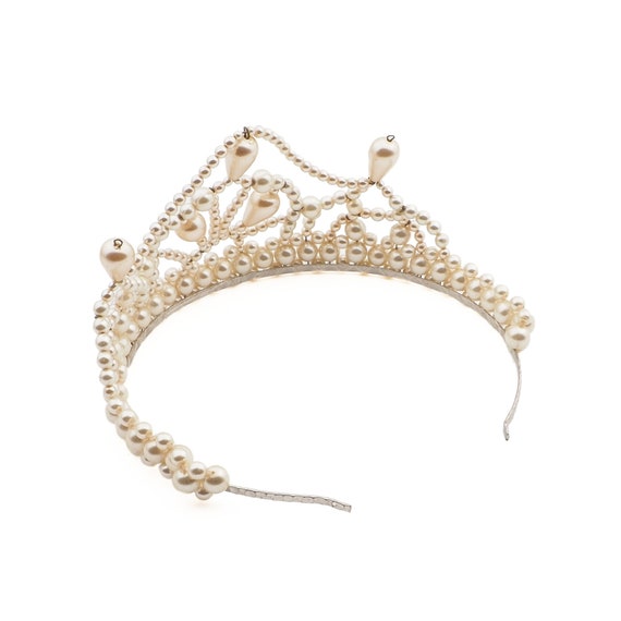 Vintage handmade pearl glass bead tiara headpiece… - image 3