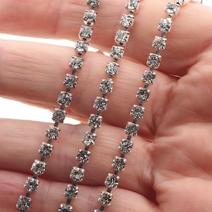 Preciosa ss14, 1 meter, clear Crystal MC Chaton Rhinestone cup chain silver plated jewelry resin Art
