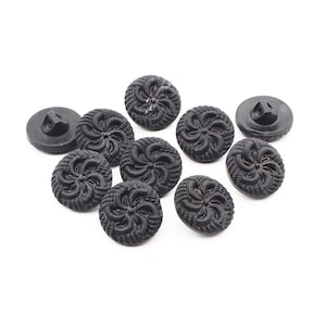 lot 12pcs 18 mm Czech vintage fabric swirl effect matte black glass buttons