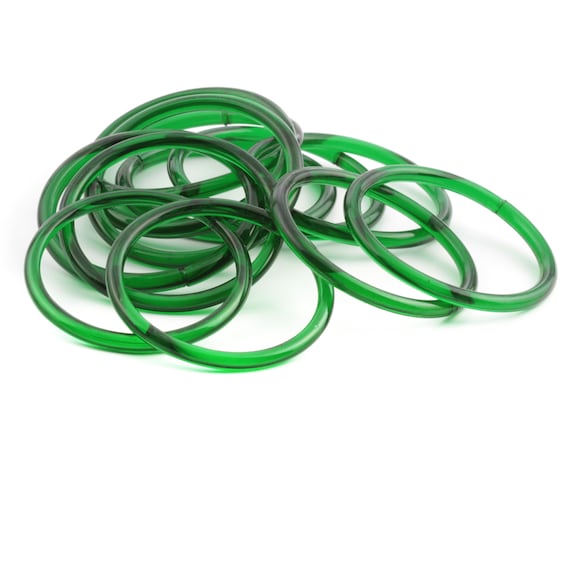 12 antique Czech Emerald green glass bangles hoop… - image 2