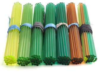 Uranium Glass Rods, UV Glow Art Supplies, Lampworking (Bulk Lot of 24, 35cm )