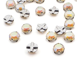 Lot 144 pcs SS30 6.4 mm AB crystal Rose Montees silver Prong Rhinestone Sew On Czech Preciosa  glass chatons