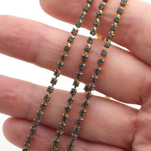 Lot 2+ meter SS6, 2mm, Lt. Aqua sapphire Rhinestone cup chain Vintage Czech brass Supply epoxy resin ART