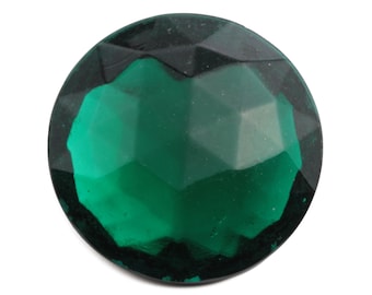 Large Czech vintage round foiled Emerald green flatback glass rhinestone 29mm