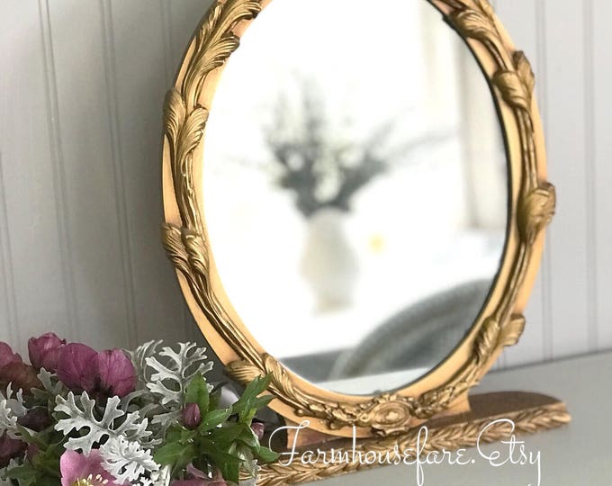 Oval Nursery Mirror, Gold Oval Mirror, Mirror on Stand, Gold Home Decor, Ornate Oval Mirror ...