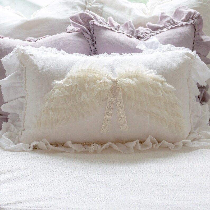Angel Wing Pillow/ White Linen Pillow Cover/Remembrance Gift/ Etsy