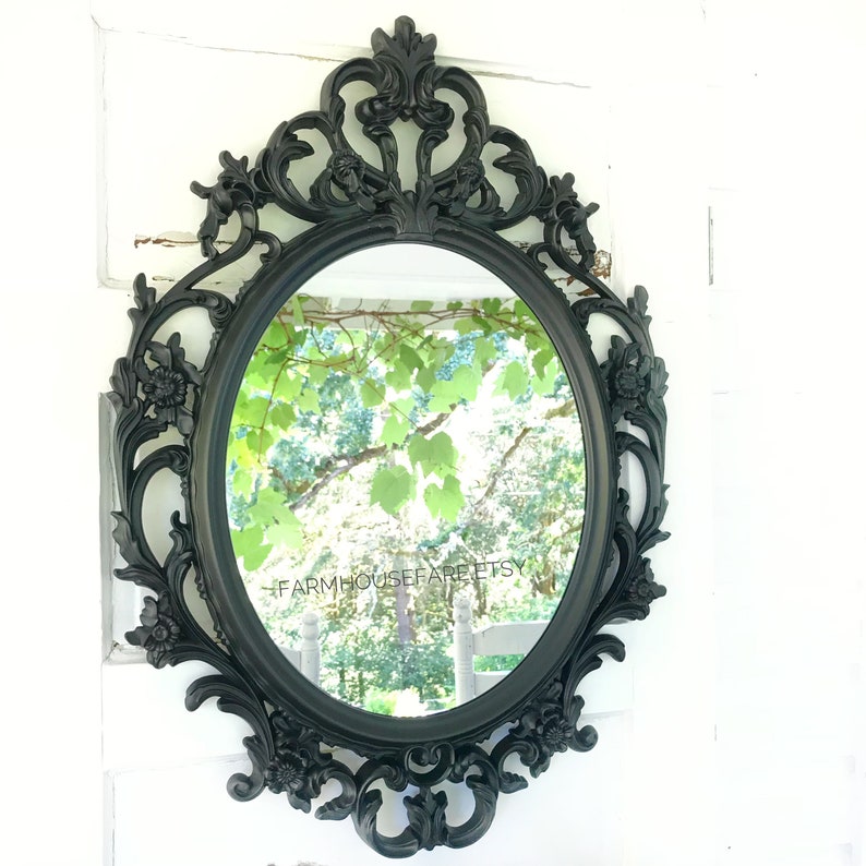 Black Oval Bathroom Mirror Baroque Wall Hanging Vanity Shabby Chic Free