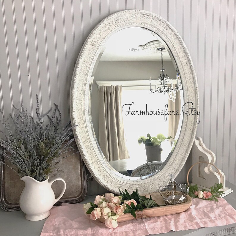 Bathroom Mirror Shabby Chic White Distressed Vanity Extra Large Farmhouse Decor Free