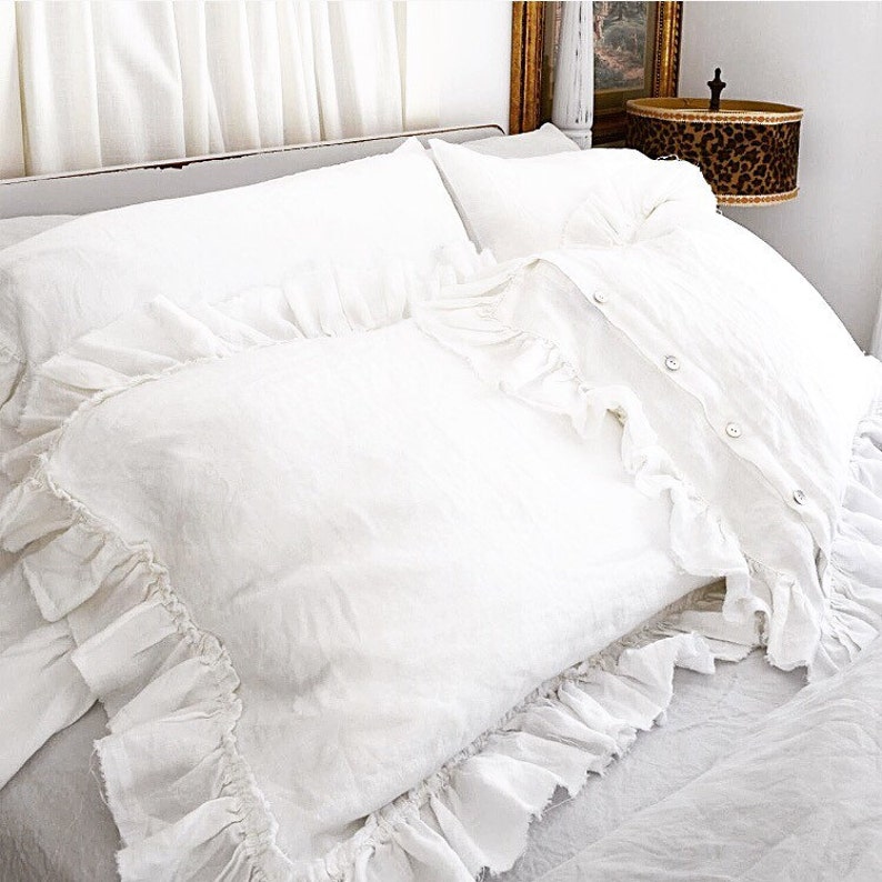 Frayed Ruffle Linen Pillow Shams Linen Bedding Shabby Chic | Etsy