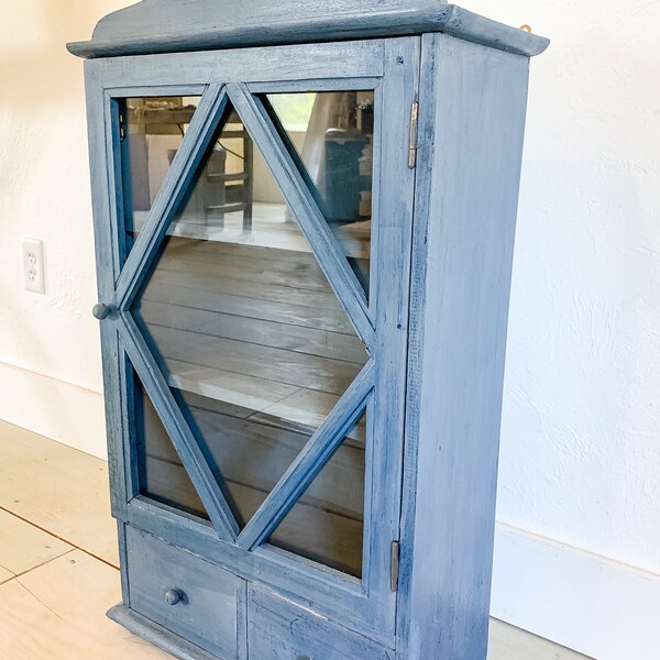 Blue Wall Cabinet/Farmhouse Bathroom Shelf/ Book Shelf/ Curio Cabinet with shipping cost to Hawaii