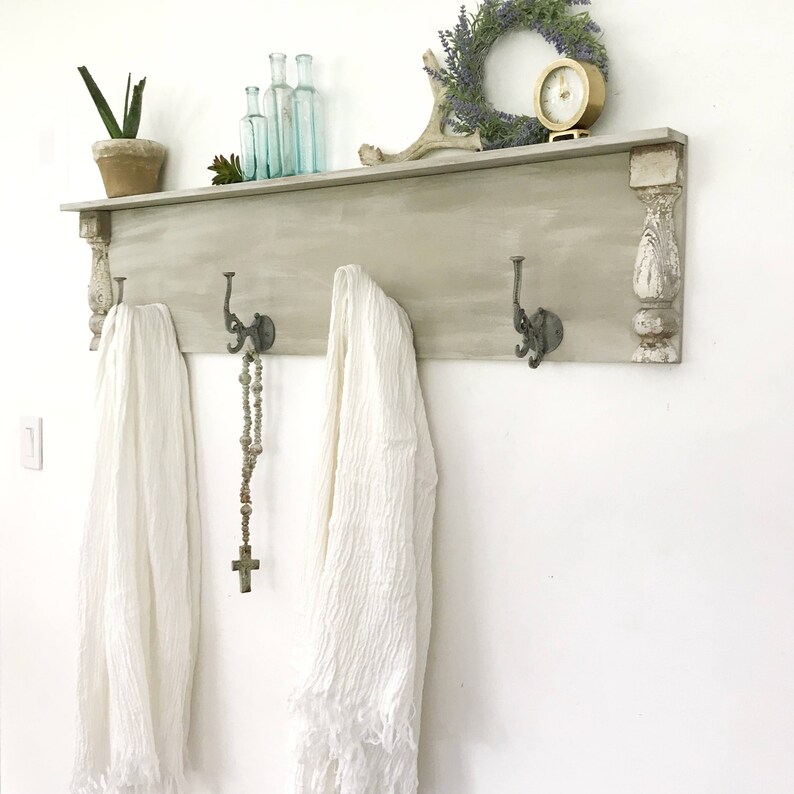 Chippy Farmhouse Wall Shelf Shabby Chic Shelf with Hooks Etsy