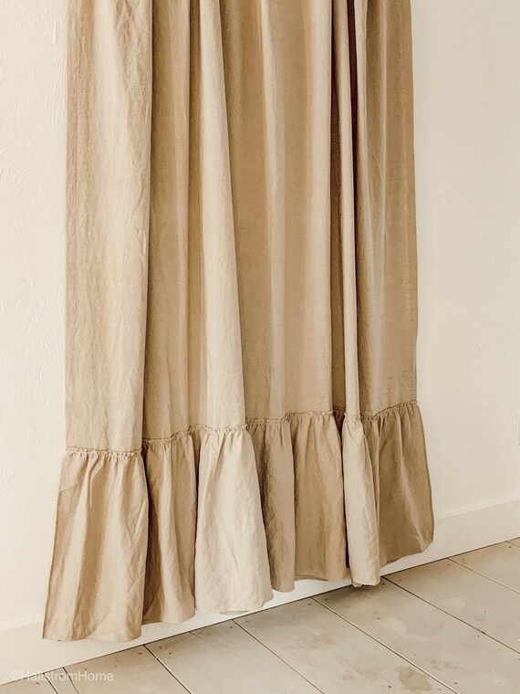Ruffle Linen Shower Curtain Natura Linen Curtain Ruffle Etsy