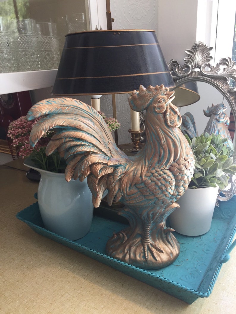 Large French Rooster Statue Kitchen Table Centerpiece Hand Etsy