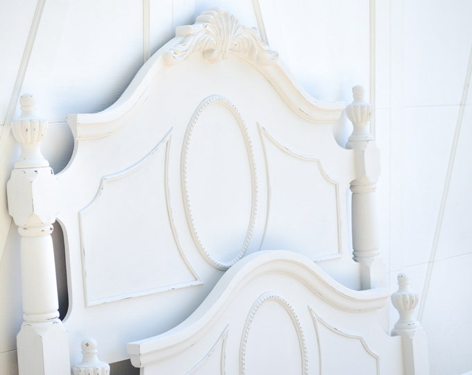 White Antique Queen Size Bed Framevintage Wood Etsy