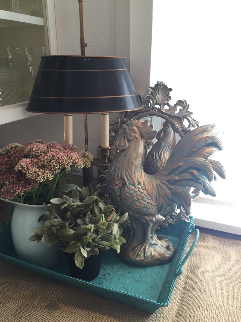 Large French Rooster Statue Kitchen Table Centerpiece Hand Etsy