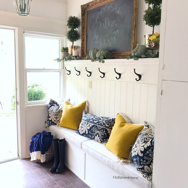 Blue Damask French Country Throw Pillow Antique Material image 2