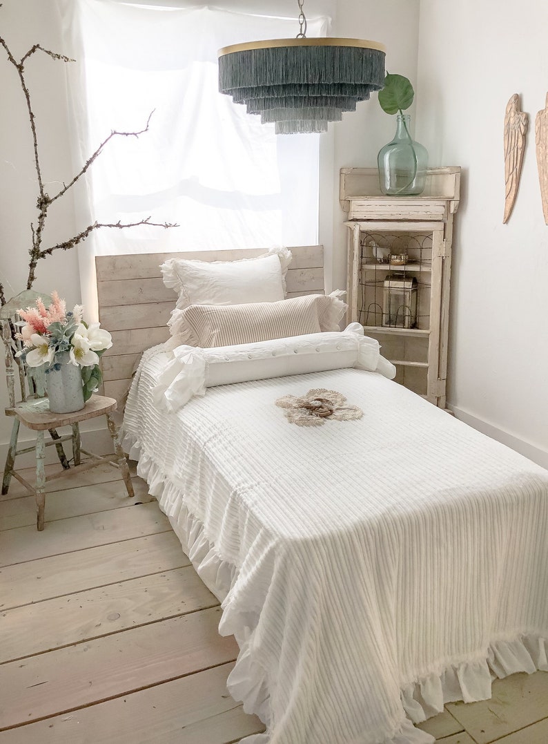 Twin Bed Cover White Shabby Chic Blanket Size Bedding Image 0