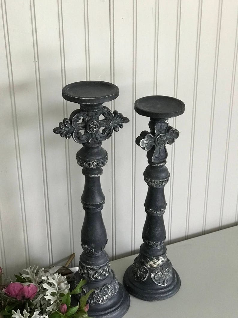 Tall Pillar Candle Holder Grey Candle Holders French Shabby Etsy