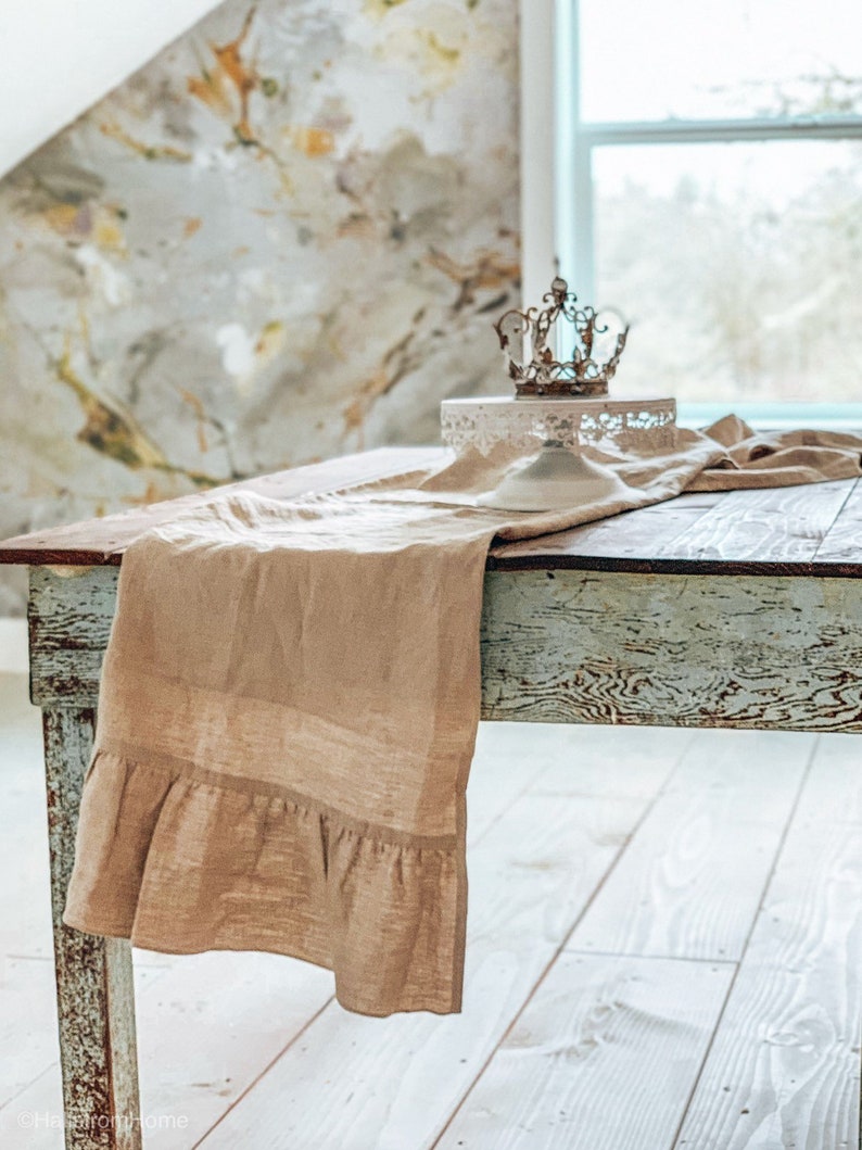 Ruffle Linen Table Runner French Country Wedding Table Etsy