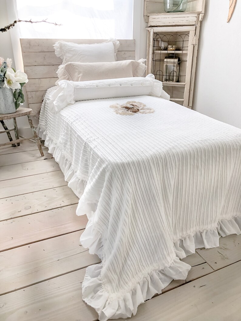 Twin Bed Cover White Shabby Chic Blanket Twin Size Bedding | Etsy