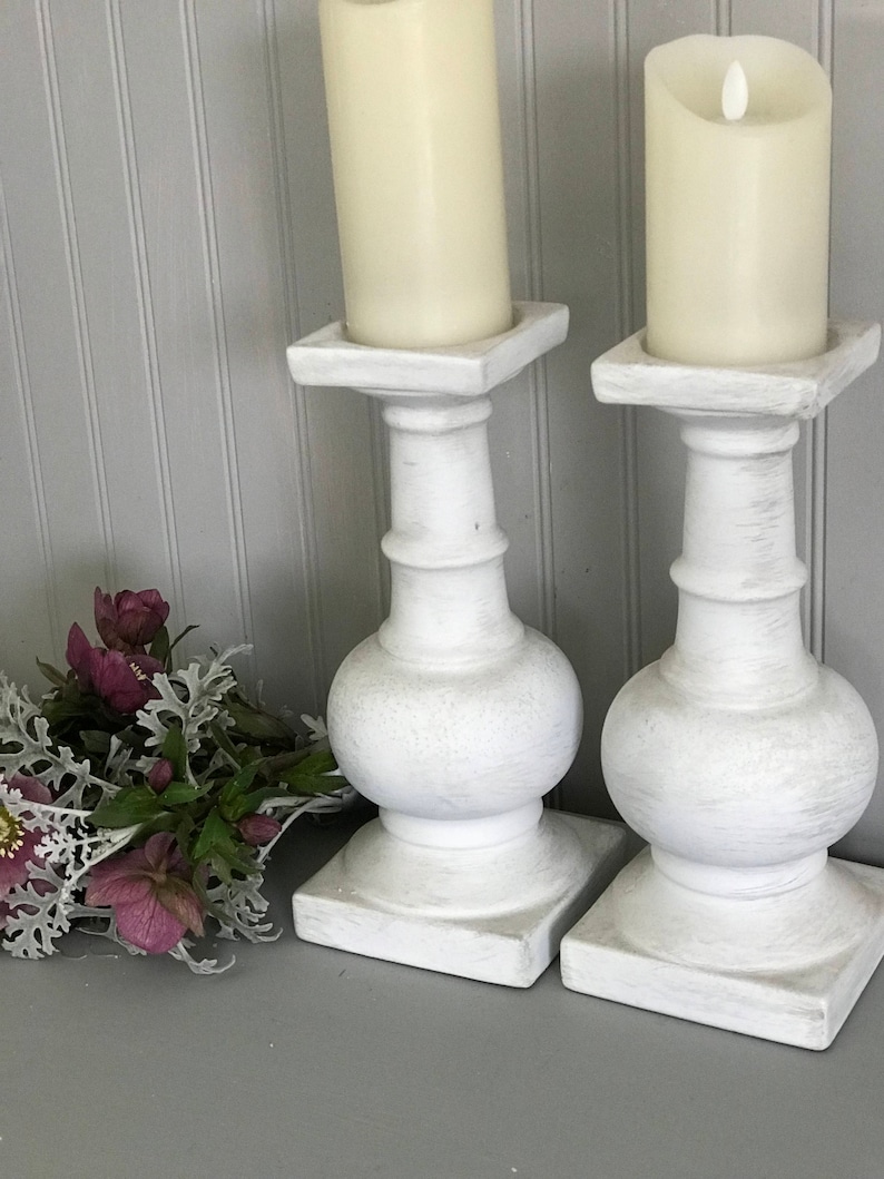 Chunky Candle Holders White Distressed Candlestick Modern Etsy
