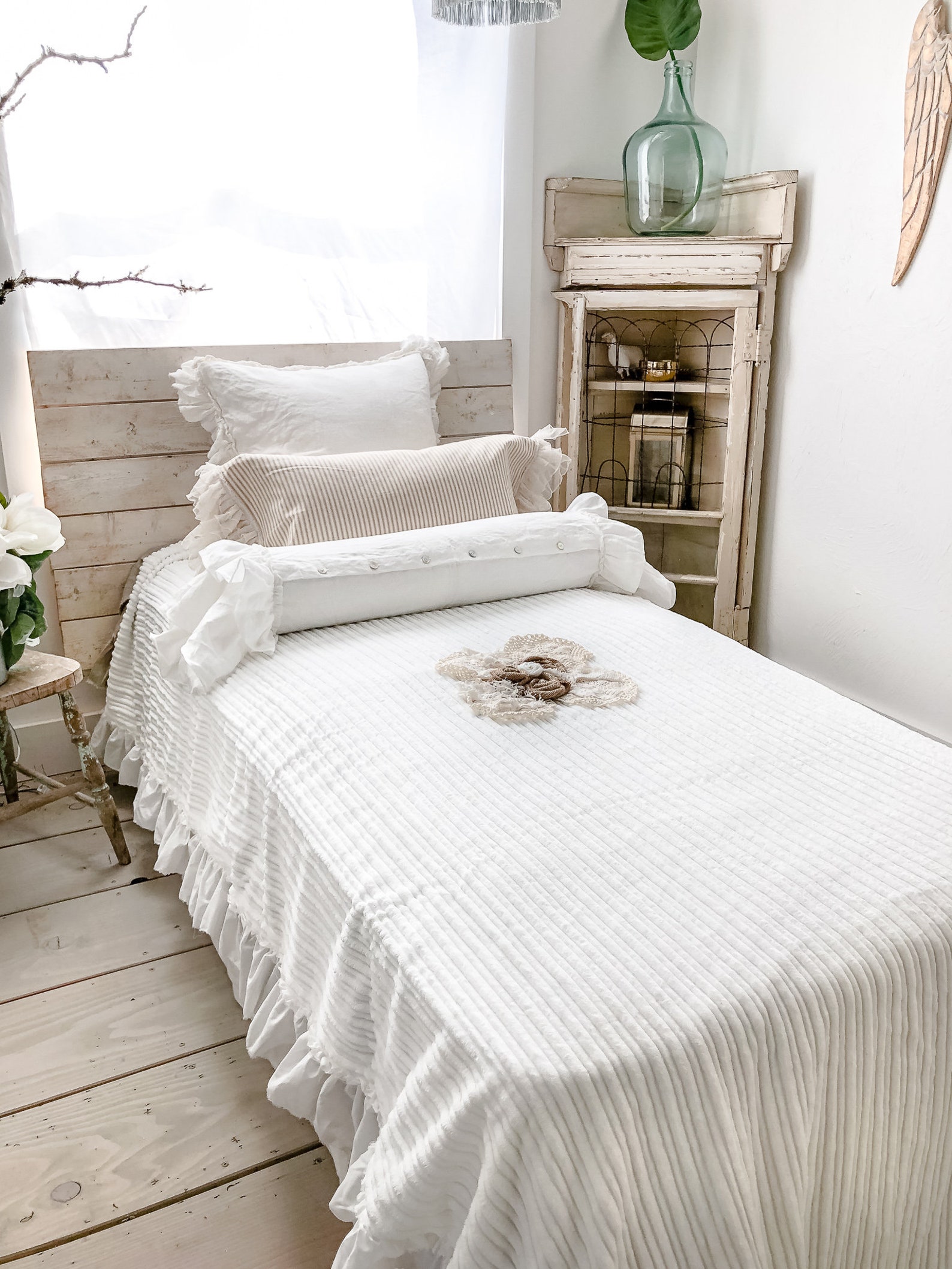 Twin Bed Cover White Shabby Chic Blanket Twin Size Bedding Etsy