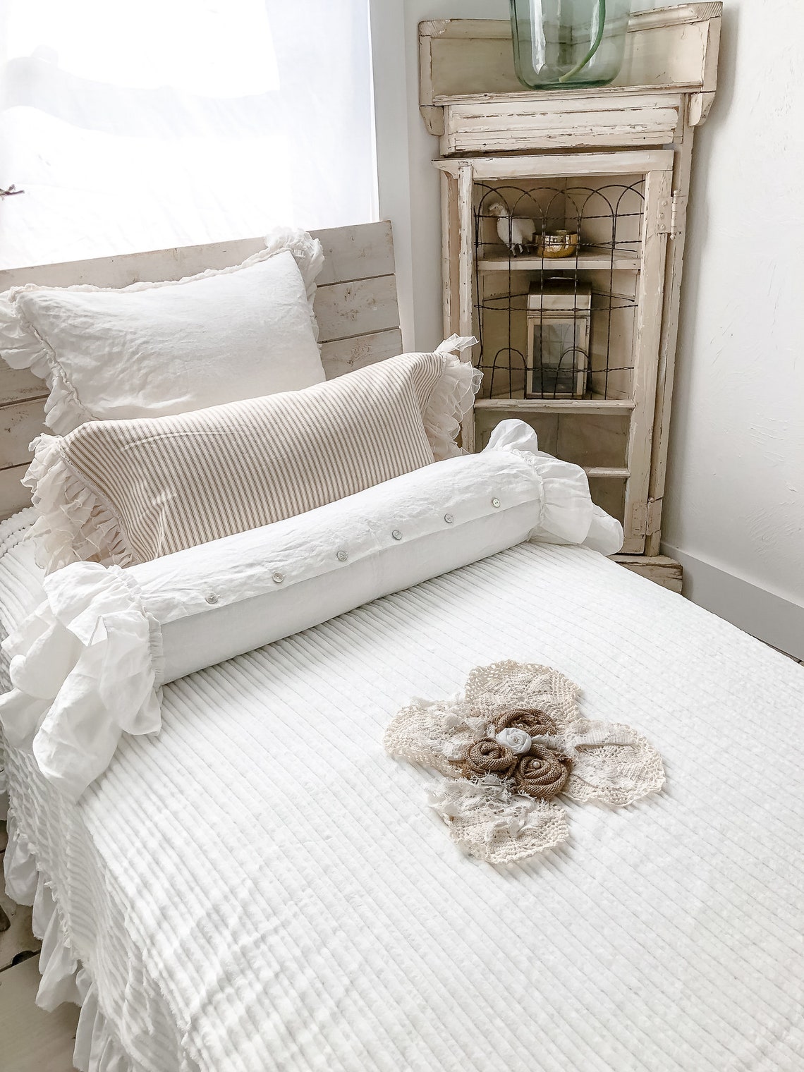 Twin Bed Cover White Shabby Chic Blanket Twin Size Bedding Etsy