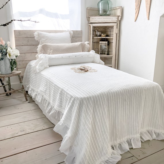 Twin Bed Cover White Shabby Chic Blanket Twin Size Bedding Etsy