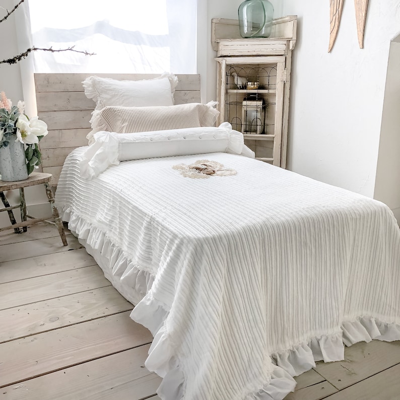 Twin Bed Cover White Shabby Chic Blanket Twin Size Bedding Etsy