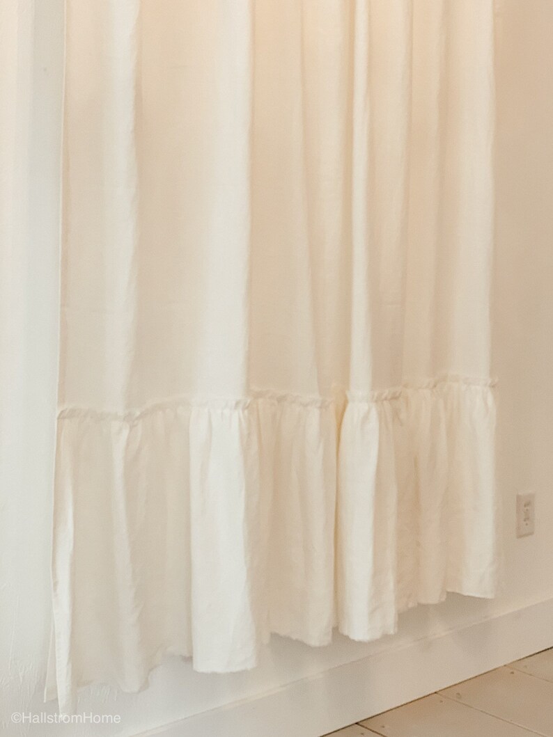Ruffle Linen Shower Curtain Cream Handmade Shabby Chic Girls Bathroom One