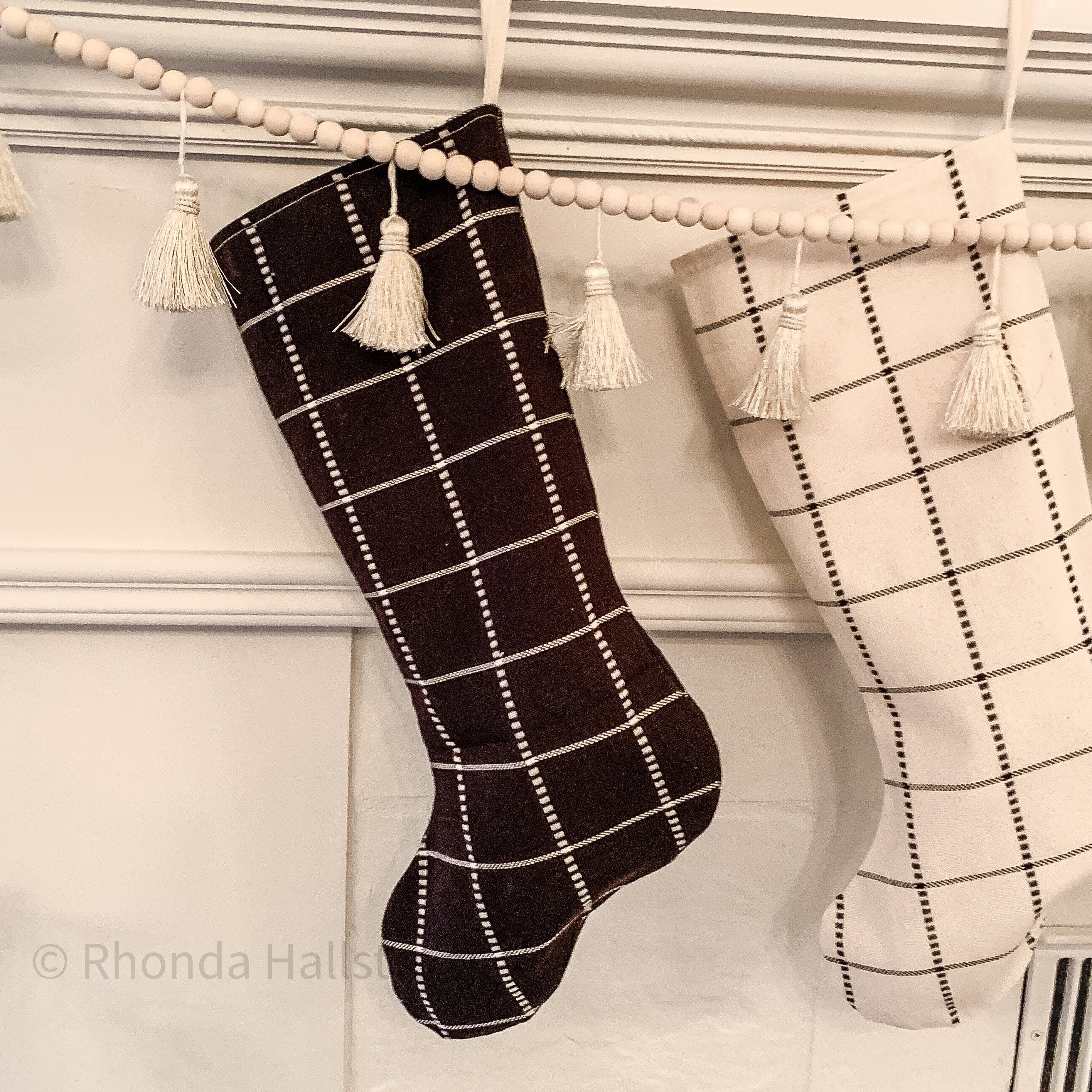 Farmhouse Christmas Stockings/ Black and White Block Plaid | Etsy