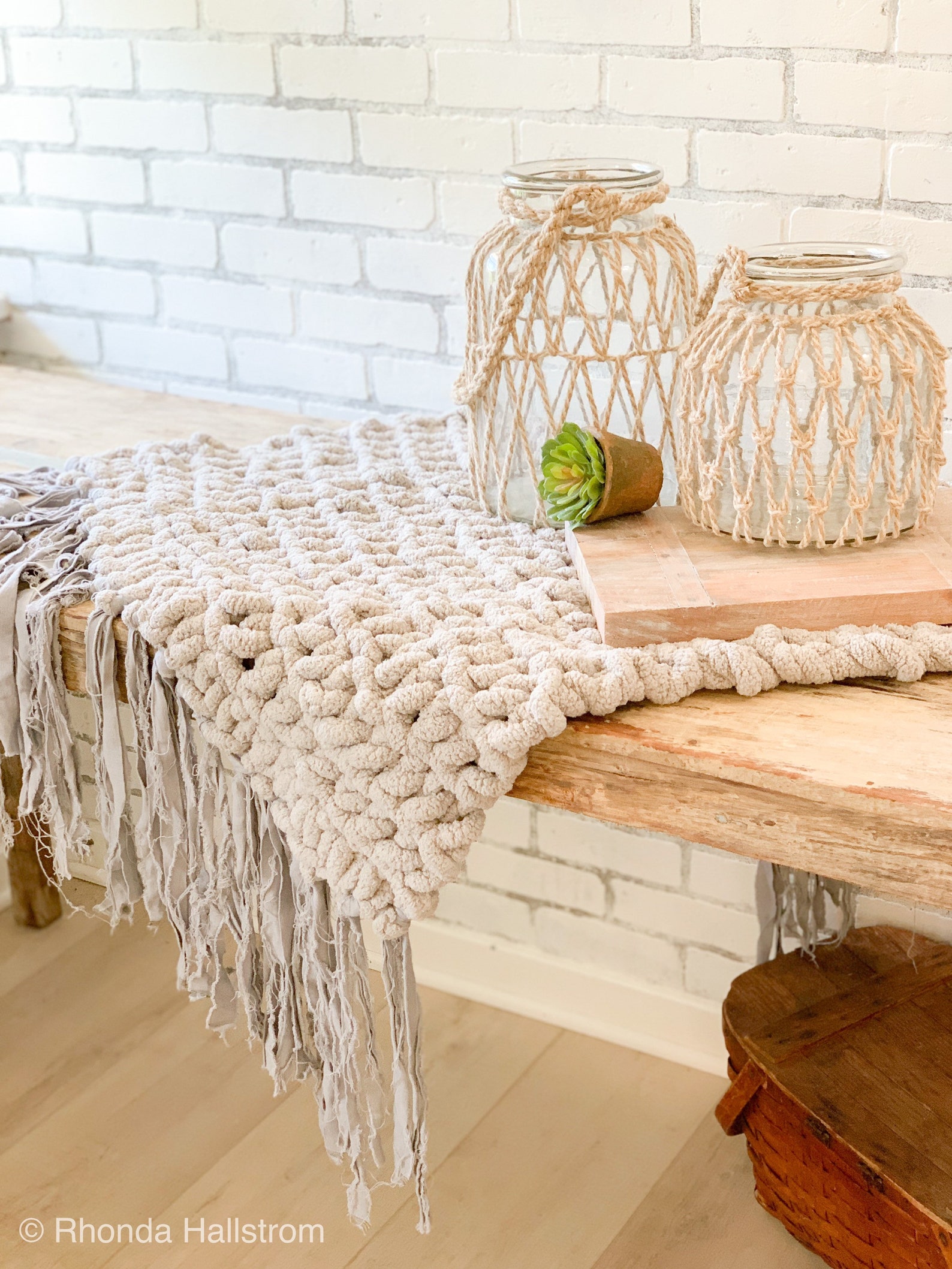 Chunky Knit Table Runner/shabby Chic Table Throw/hand Knit Etsy