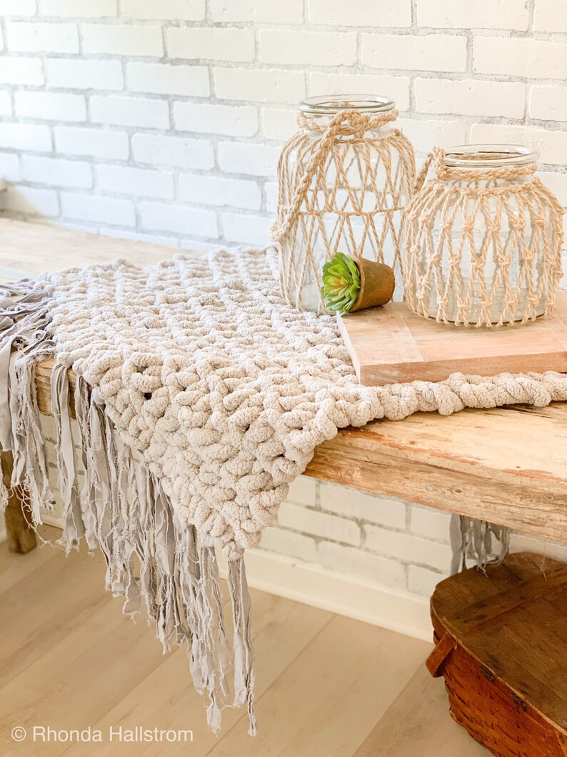 Chunky Knit Table Runner/shabby Chic Table Throw/hand Knit Etsy