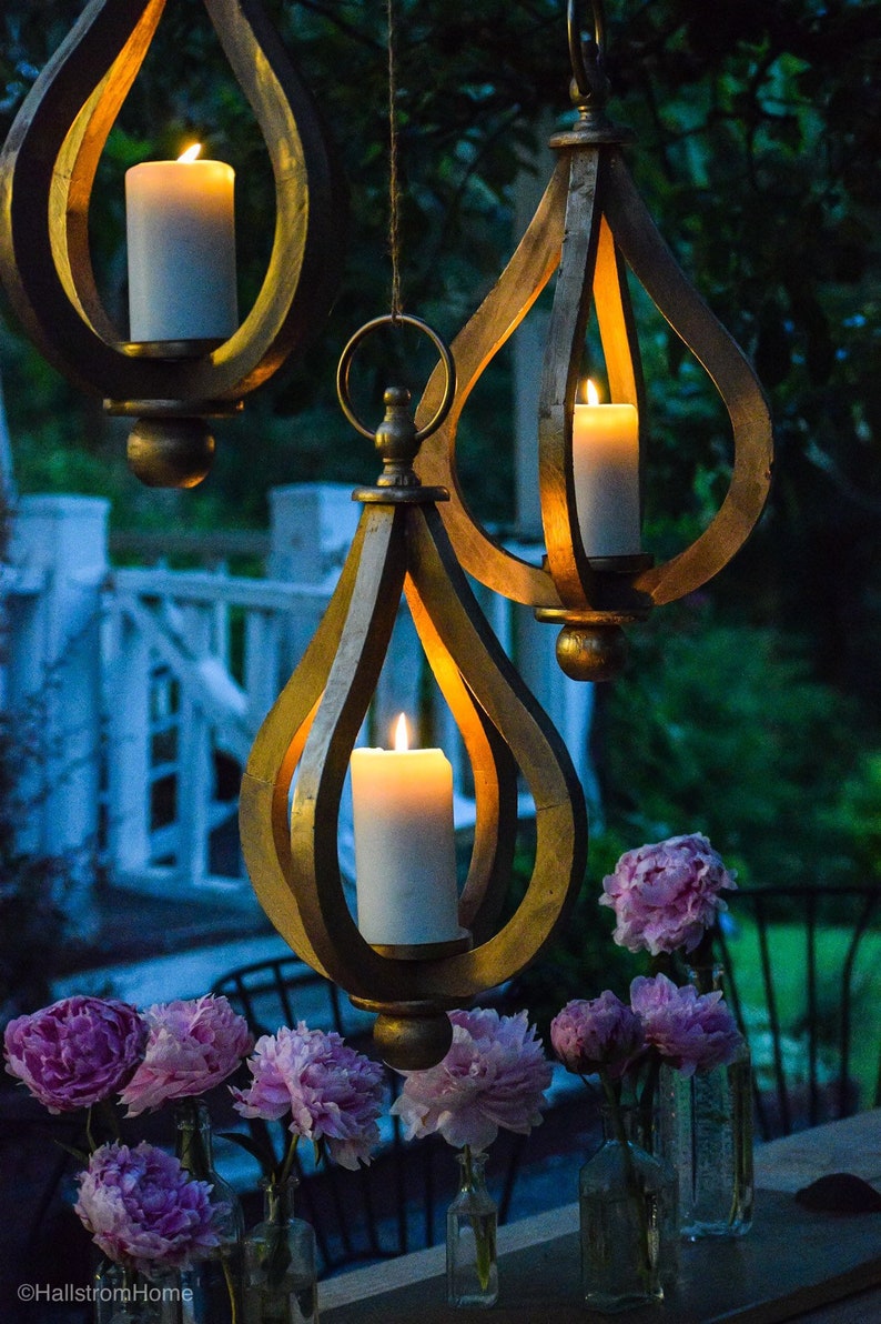 Wooden Hanging Lantern/ Teardrop Candle Holder/ Wedding Table | Etsy
