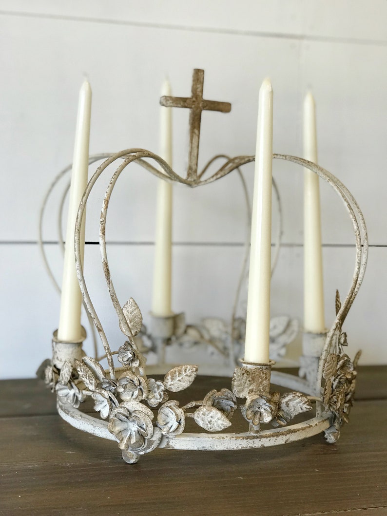 Metal Kings Crown Candle Holder Floral Trim Crown French Etsy