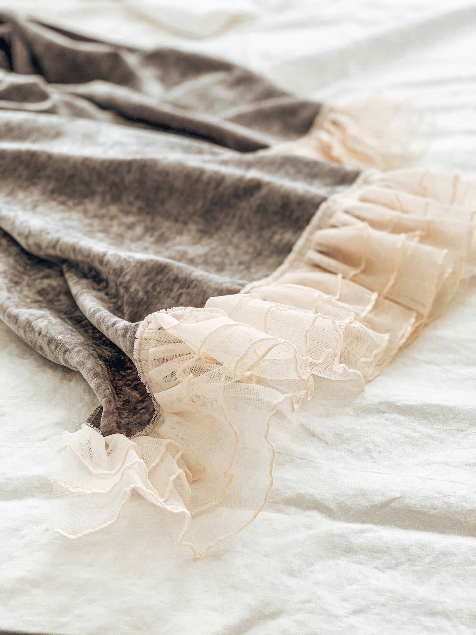Ruffle Tulle Bed Scarf Luxury Gray Velvet Bed Scarf Velvet Etsy