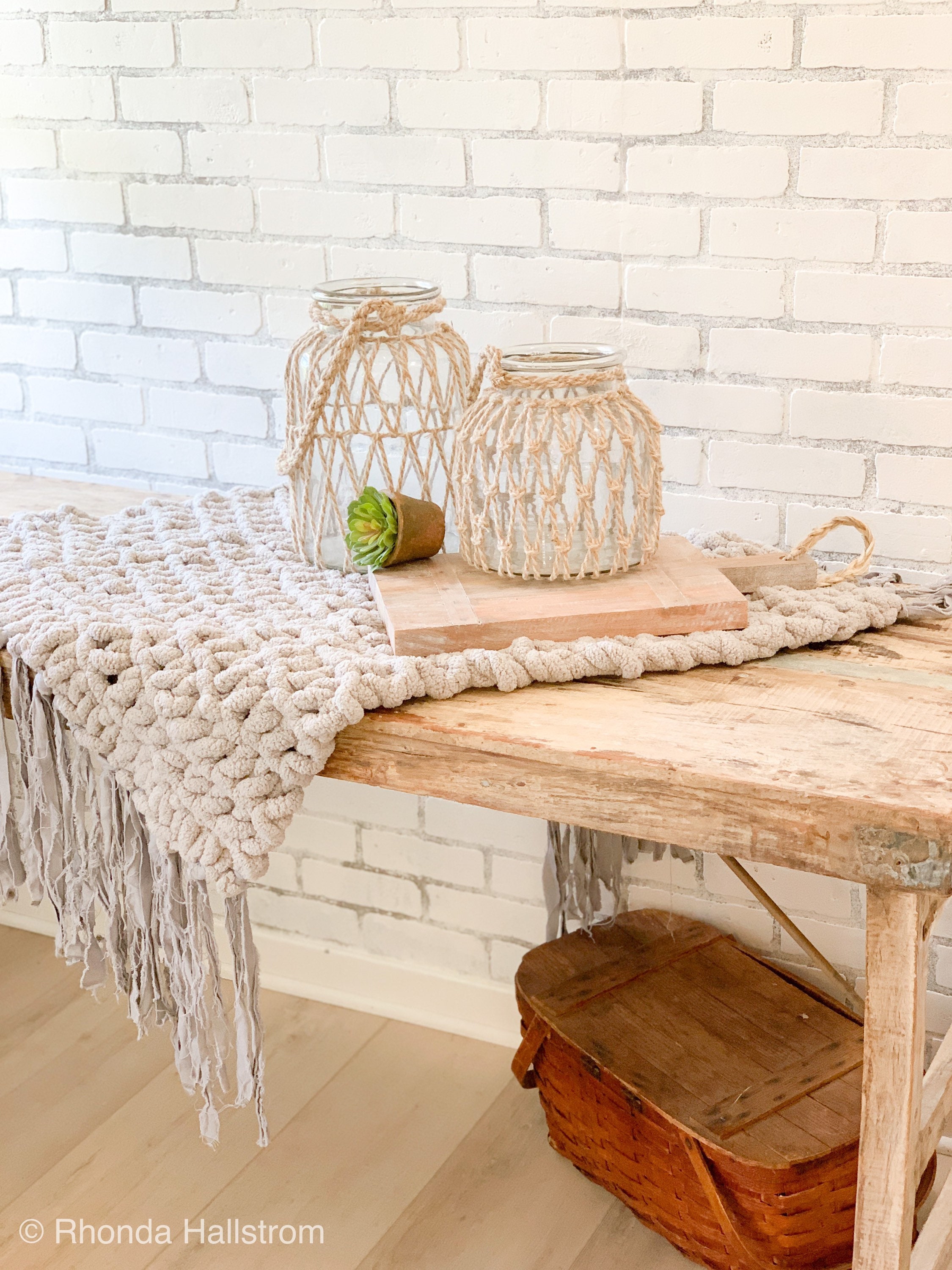 Chunky Knit Table Runner/shabby Chic Table Throw/hand Knit Etsy