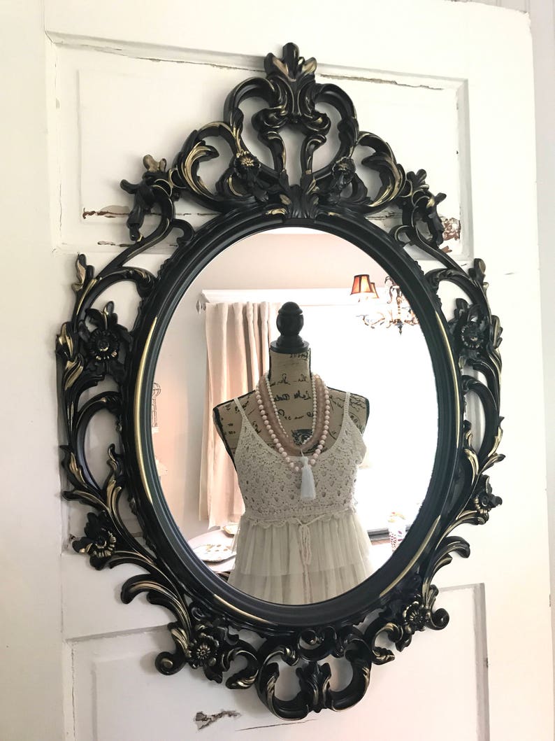 Shabby Chic Mirror Bathroom Vanity Farmhouse Ornate Oval Wall Baroque Free