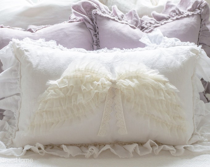 Angel Wing Pillow/ White Linen Pillow Cover/remembrance Gift/ Etsy