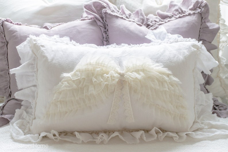 Angel Wing Pillow/ White Linen Pillow Cover/Remembrance Gift/ Etsy